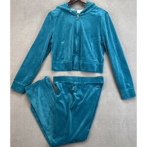 Vintage Y2k Juicy Couture Set Green Velour 00's Flare Juicy Forever Sz Medium M